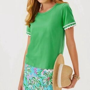 NWOT- Lilly Pulitzer Green Clairmont Ric Rac Trimmed Knit Top